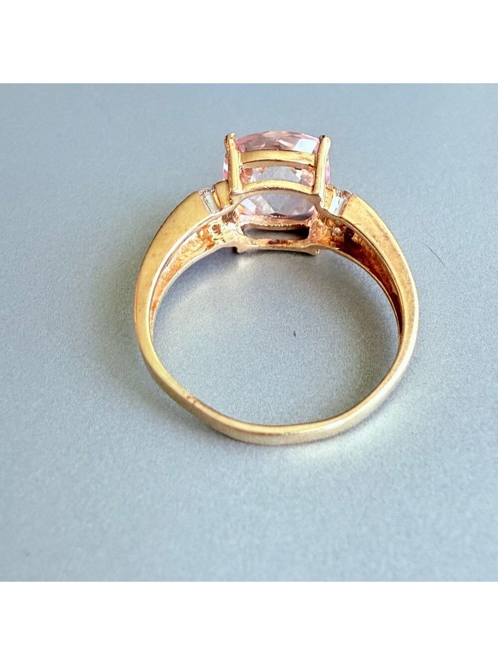 Estate 14K Solid Yellow Gold 4.6 CT Natural Pink Topaz Diamond Chatelaine Ring - Picture 5 of 12